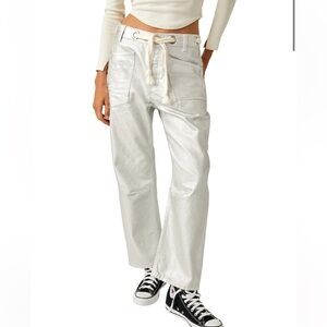 New Free People Moxie Barrel Leg Jeans Silver 29